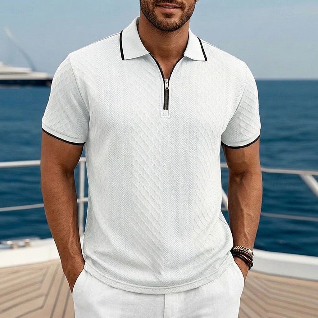 Per uomo Polo con zip Testurizzato Casuale Ferie Bavero Zip a un quarto Manica Corta Moda Essenziale Semplice Jacquard Zip a un quarto Primavera & Estate Estate Primavera Vestibilità regolare Blu del 2026 a $24.99 –P1