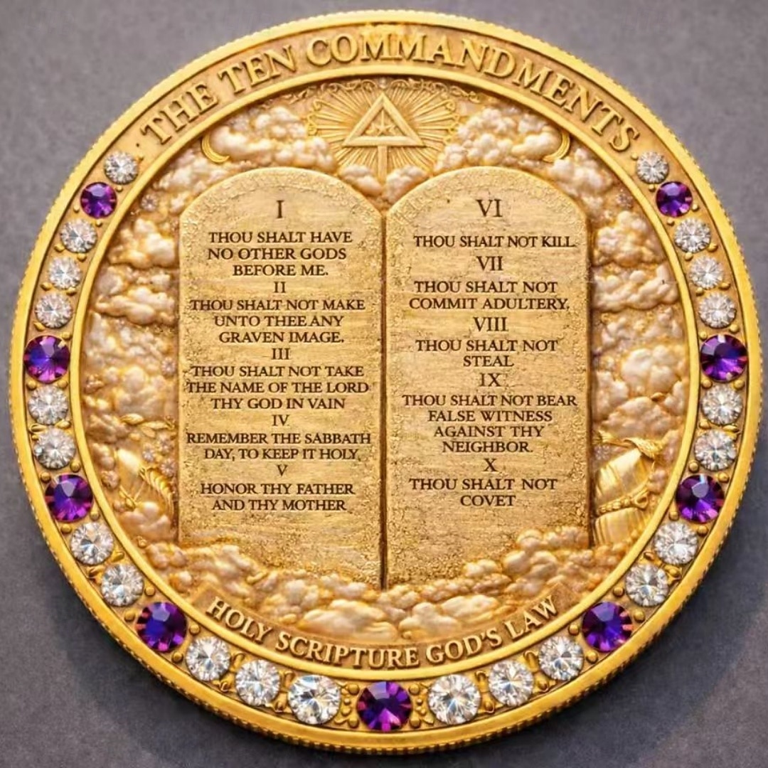 Jesucristo &Moneda conmemorativa de los Diez Mandamientos que honra la fe cristiana, medalla sagrada de colección con escritura, regalo religioso para la devoción y la inspiración. 2026 - $19.99 –P2