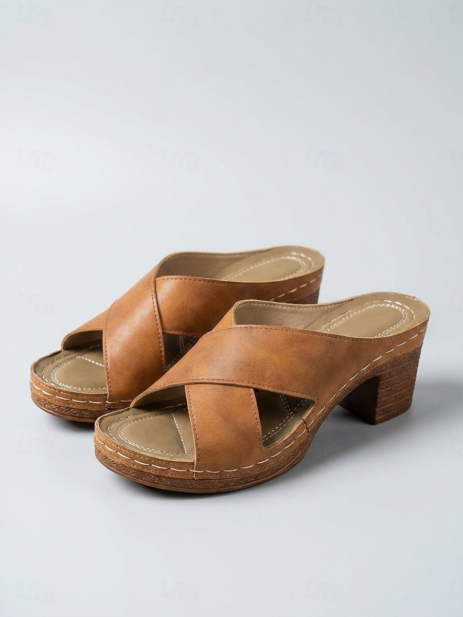 sandali da donna con tacco grosso e cinturino incrociato – sandali estivi vintage per feste in giardino, vacanze ed eventi diurni del 2026 a $26.99 –P1