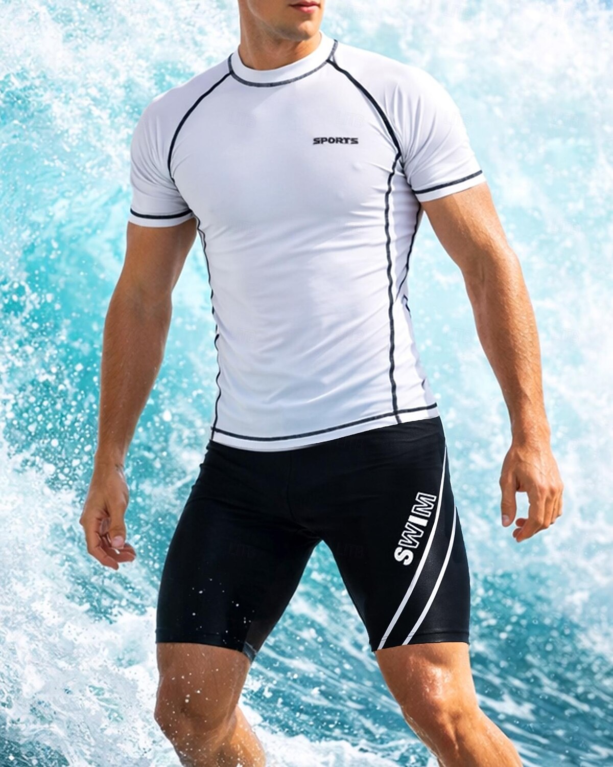 Miesten Normaali 2-osainen ihottumasuoja Surffauspaita Uimapukushortsit Tilkkutäkki Polvipituinen jalka UV-aurinkosuojaus Nopea kuivuminen Hengittävä Lyhythihainen Uima-asut Lainelautailu Vesiurheilu 2026 - $18.99 –P3