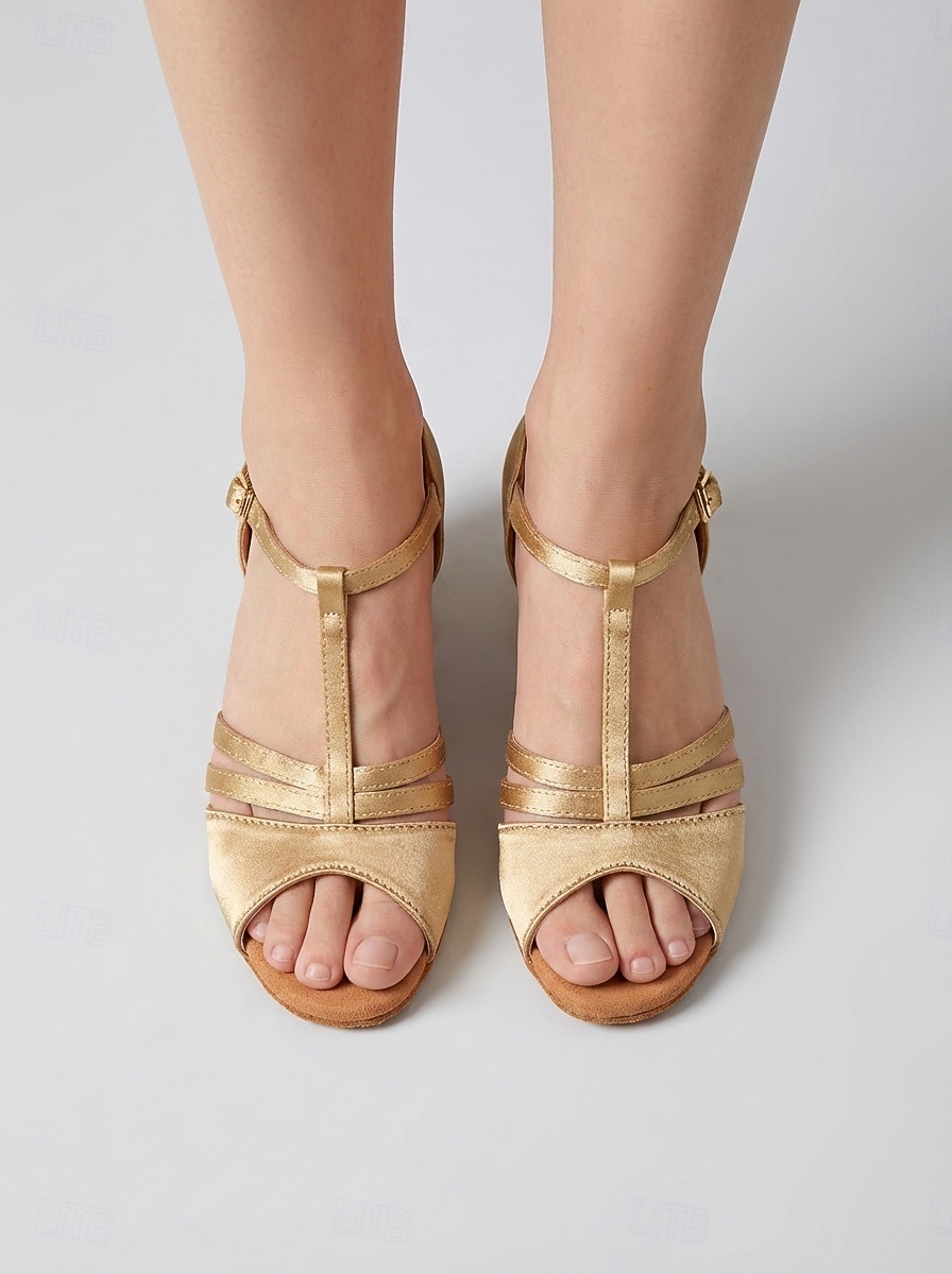 Women's Professional Latin Dance Shoes - Gold Satin Low Heel 2026 - $32.99 –P3