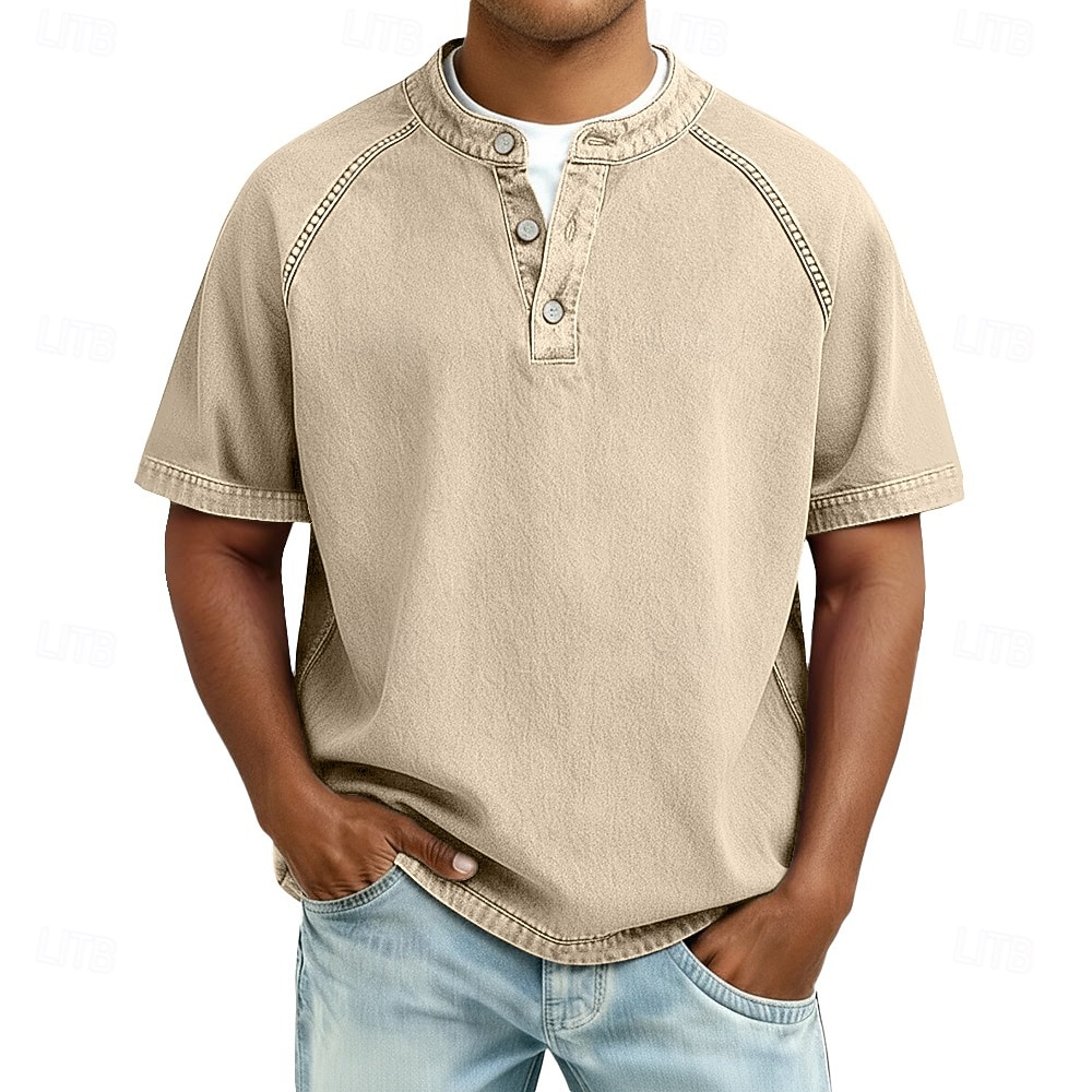 Ανδρικά Μπλουζάκι Πουκάμισο Henley Πουκάμισο 100% Cotton Acid Wash Μπλουζάκι μπλουζάκι Κοντομάνικο Σκέτο Βίντατζ Κομψό στυλ street Καθημερινό Πλυμένο Μανίκια Ρεγκλάν Όρθιος Γιακάς Χένλι Causal 2026 - $31.99 –P9