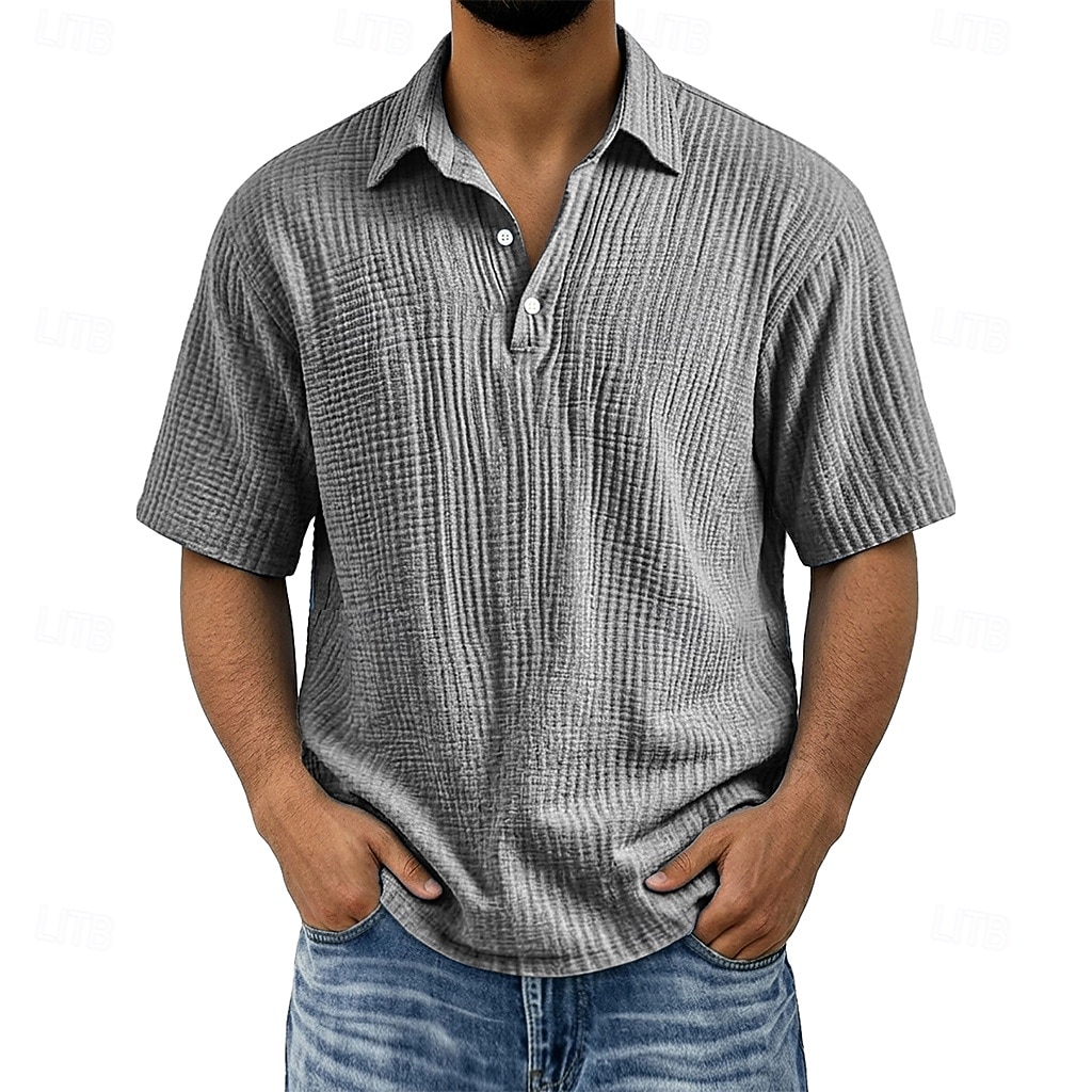 Men's Shirt Popover Shirt Summer Shirt Beach Wear Cotton Linen Shirt Button Up Shirt Solid Color Casual Vacation Blue Black Navy Blue Purple Short Sleeve Shirt Collar Summer Spring Clothing Apparel 2026 - $24.99 –P2