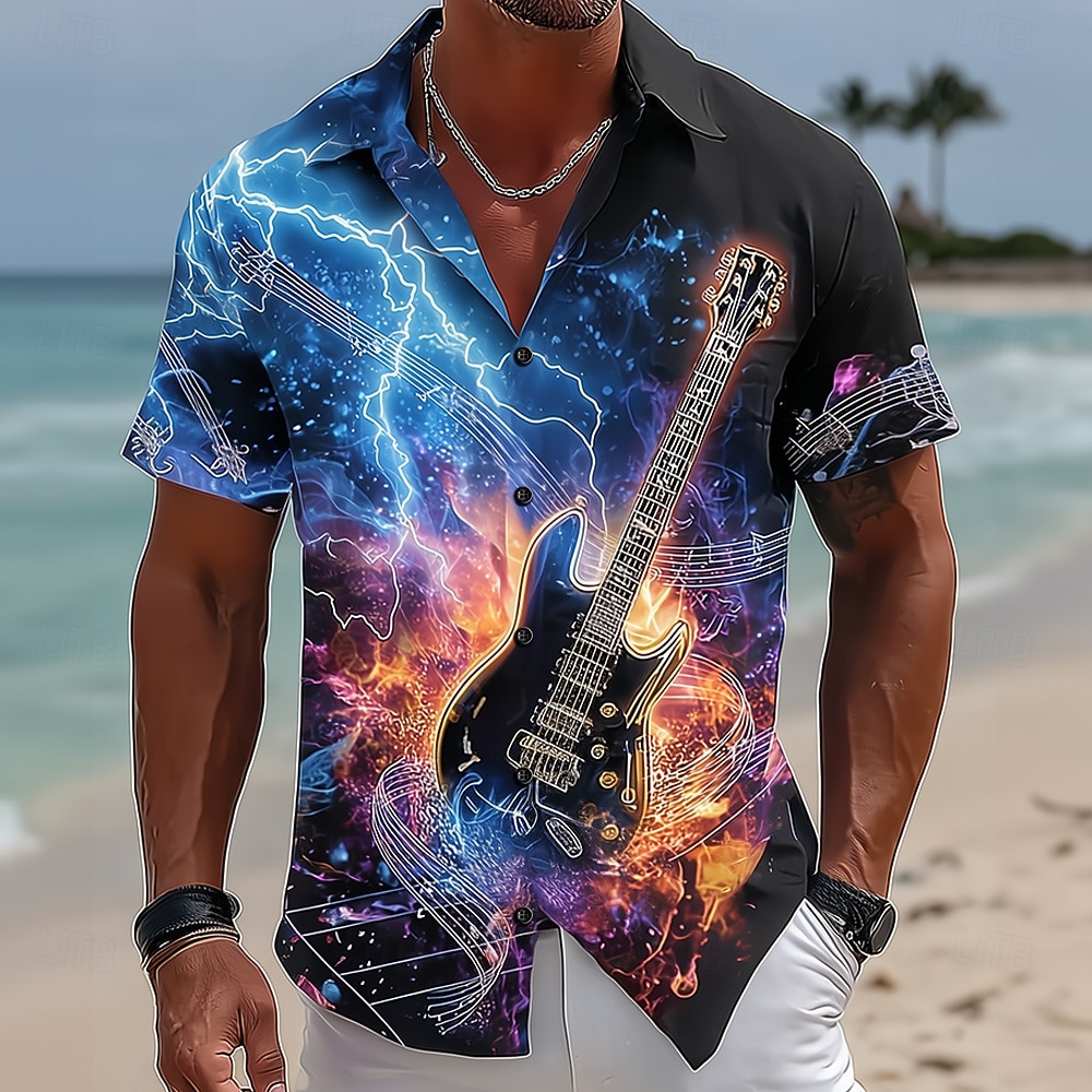 Men's Lightning Guitar Musical Instrument Shirt Button Up Shirt Short Sleeve Vintage Retro Music Festival Holiday Summer Spring Turndown 3D Print Collared Shirts Black 1 Black 2 Black 2026 - $25.99 –P3