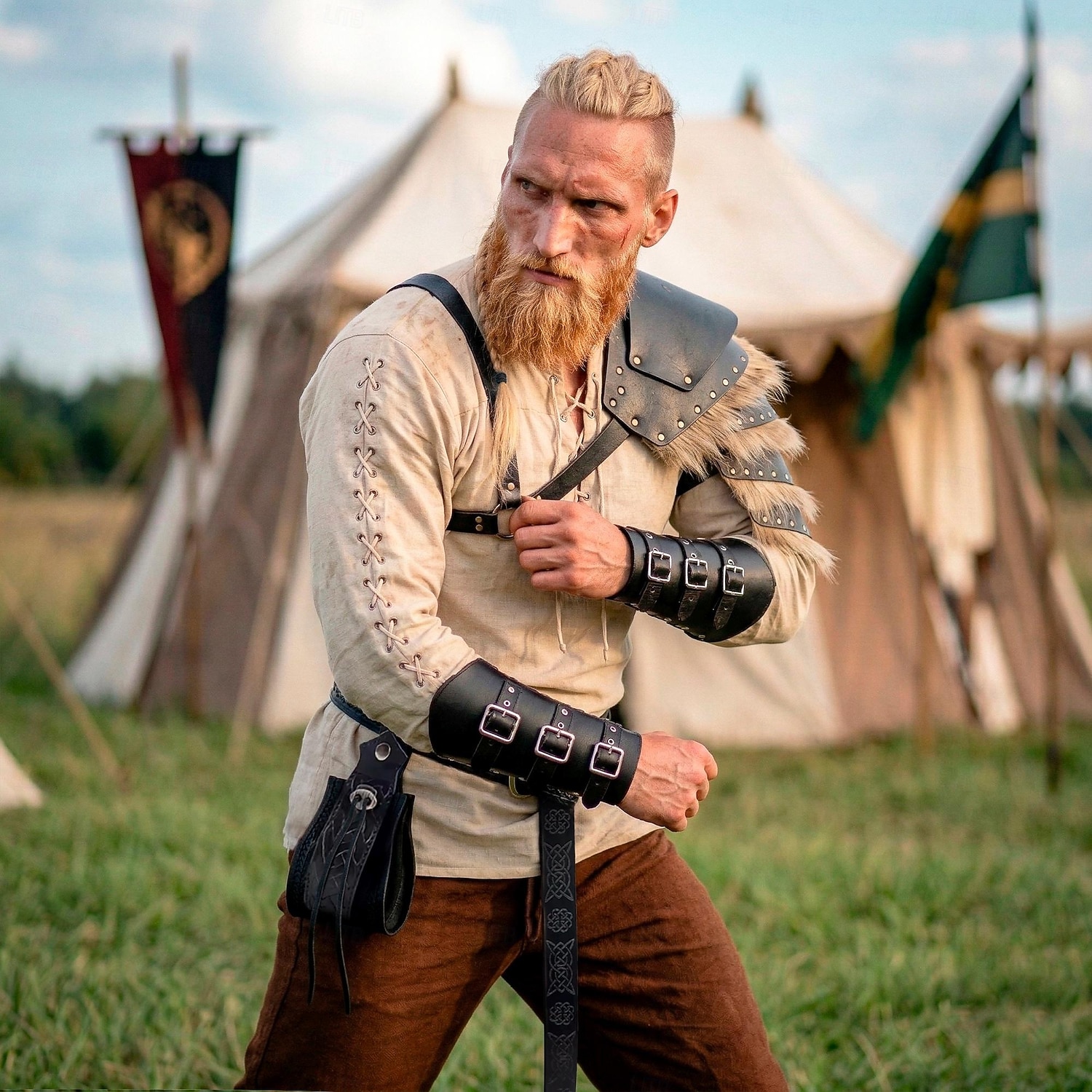 Setti Keskiaika Renessanssi Aseet ja haarniskat Asut Hieno puku Soturi Viikingit Naamiaispuku Miesten Viikinki Halloween Karnevaali Suoritus LARP Ren Faire Aikuisten Kesä Kevät Kaikki vuodenajat 2026 - $101.8 –P11