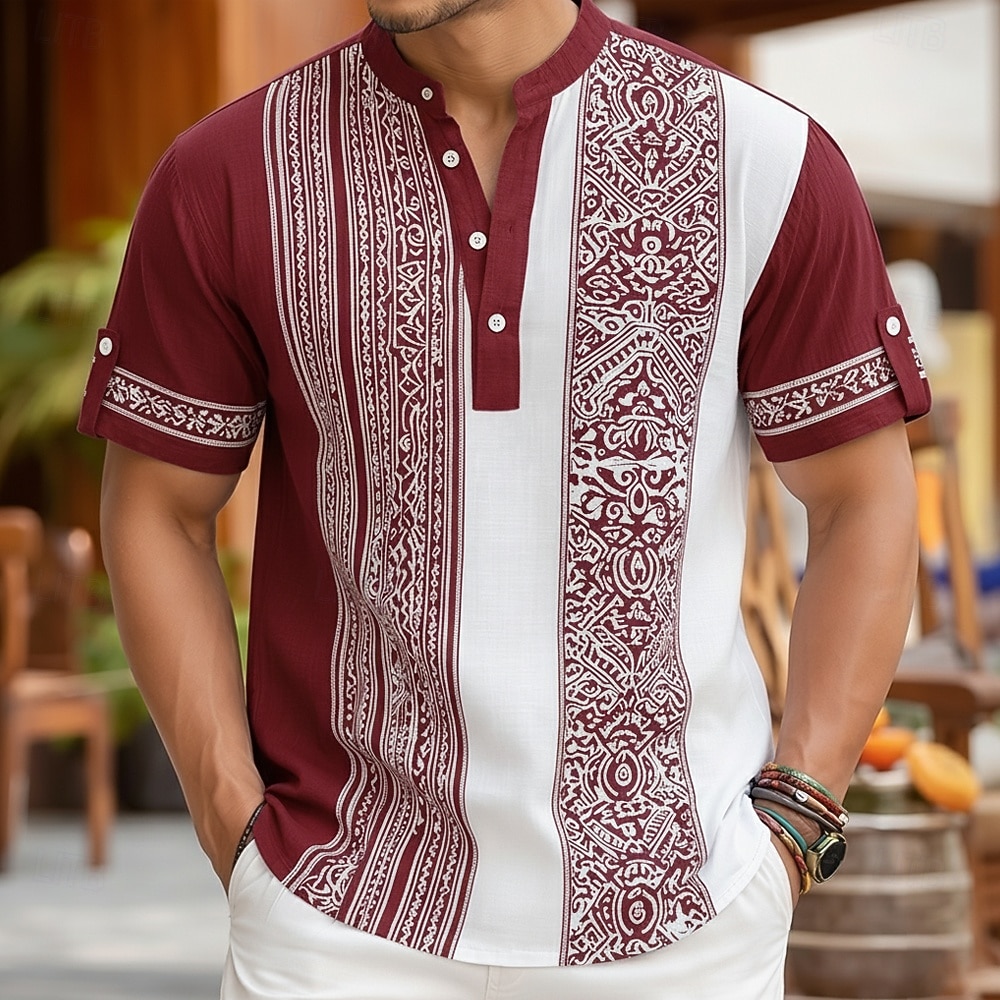 Homme Géométrique Ethnique Floral complexe Chemise Chemise boutonnée Chemise Henley Manche Courte Vintage Rétro Fête Décontracté Quotidien Été Printemps Col montant Col Henley Impression 3D Chemise de 2026 ? $25.99 –P3
