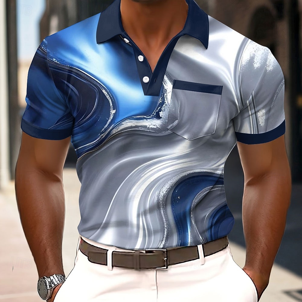 Men's Marble Polo Shirts Short Sleeve Polo Shirts Collared Shirts Business Casual Outdoor Athleisure Daily Wear 3D Print Buttons Summer Spring Blue Purple Green 2026 - $24.99 –P1