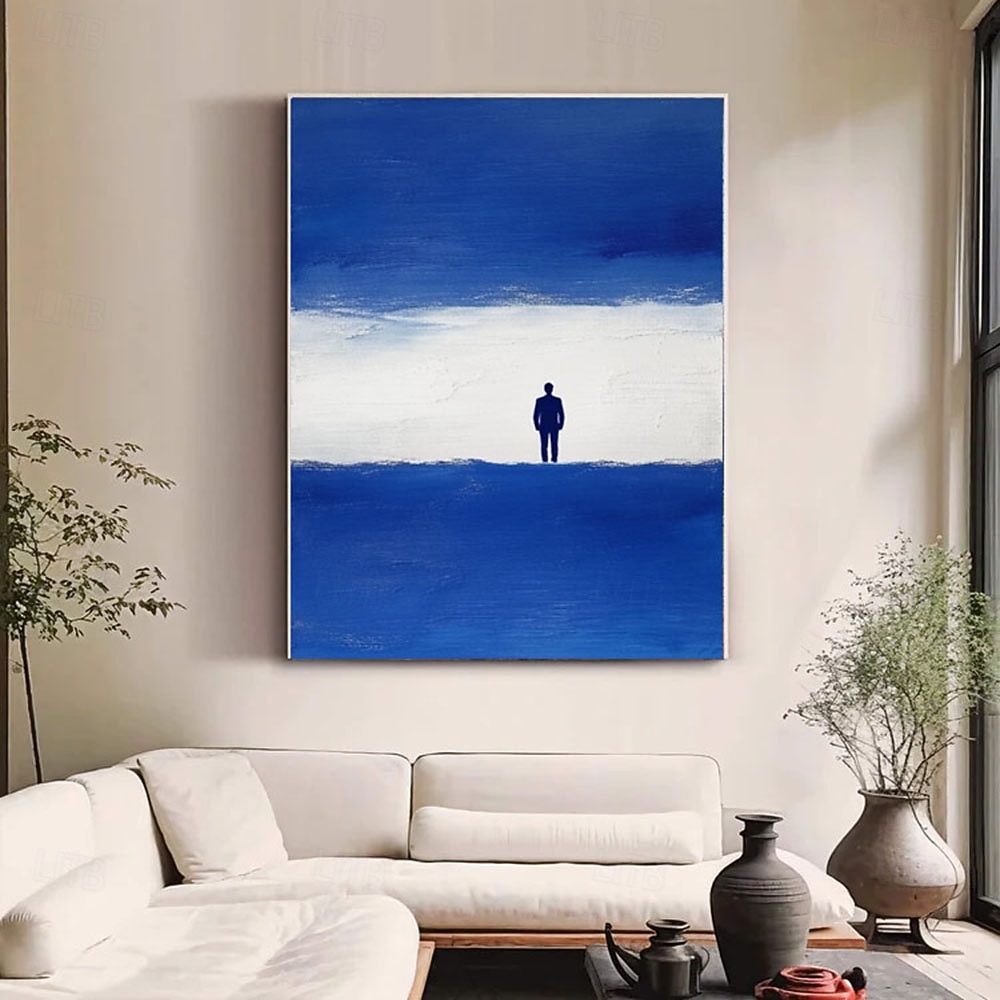 Minimalist Beach Art 100% Hand Painted Blue White Beach Oil Painting Modern Blue Landscape Home Decor Contemporary  Wall Art 2026 - $100.99 –P5