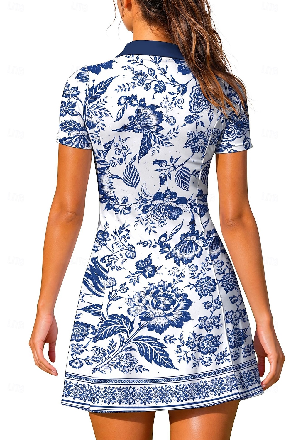 Damen Blumenmuster Böhmische Tenniskleid Sportkleid Kurzarm Druck Atmungsaktiv Volleyball Tennis Golfspiel Polokragen Reißverschlusskragen Kleid Blau und Weiß Schwarz Rosa Tennisbekleidung 2026 - $27.99 –P2