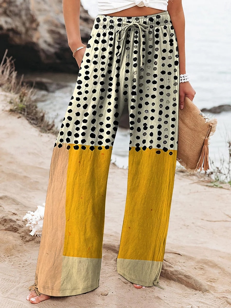 Women's Faux Cotton Linen Wide Leg Chinos Summer Pants Vacation Fashion Streetwear Full Length Mid Waist Floral Graphic Abstract Pocket Elastic Waist Print Comfy Comfort Breathability Inelastic Daily 2026 - $41.99 –P1