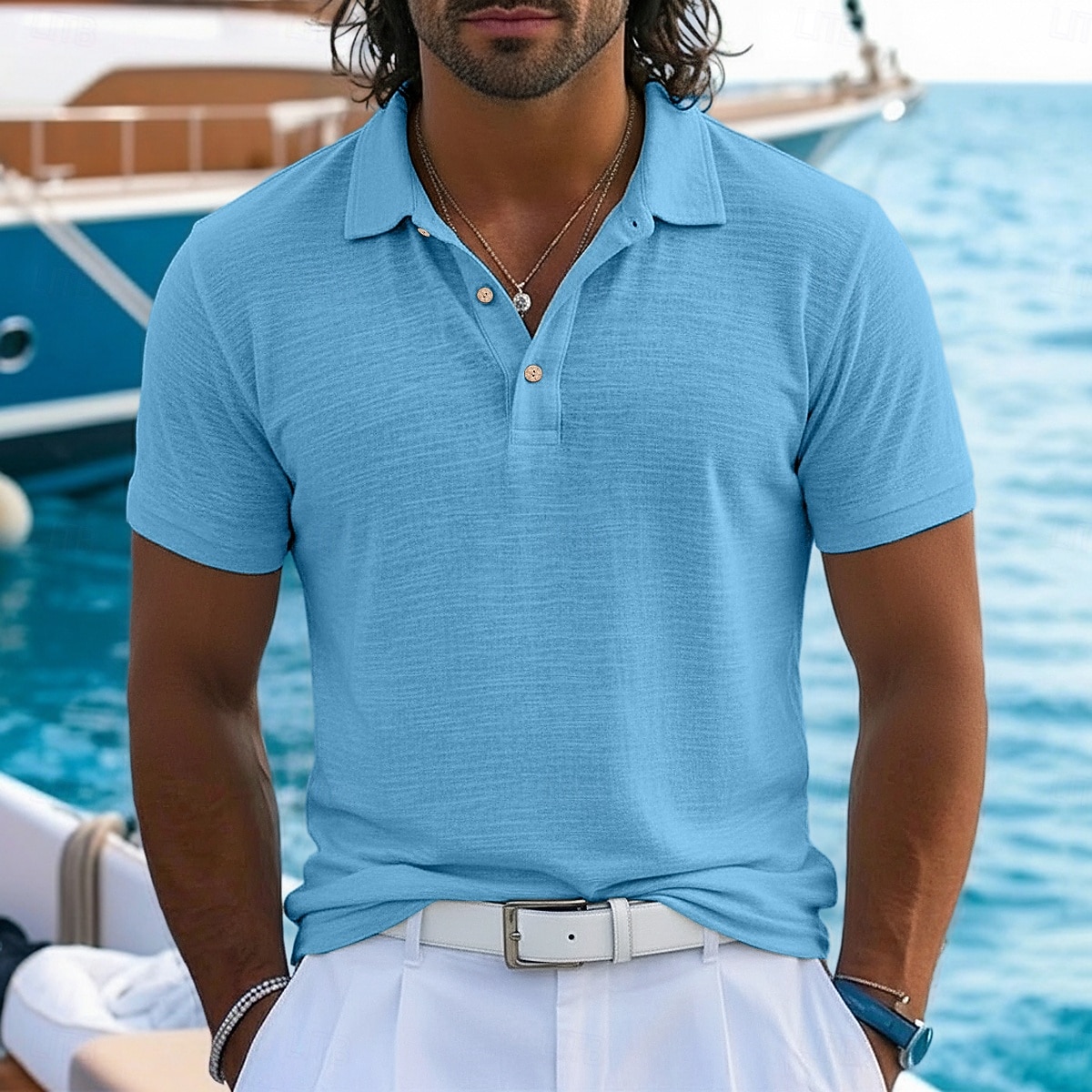 Voor heren Linnen overhemd Poloshirts Casual Vakantie Klassiek Korte mouw Vakantie Modieus Effen Met Textuur Knop Zomer Lente Normale pasvorm Meerblauw Zwart Blozend Roze Groen Licht Blauw Linnen 2026 - $20.99 –P6