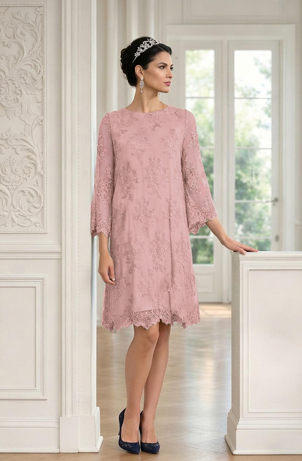 Åtsmitande Kort mini Festklänning Cocktail klänning Bröllopsgästklänning Klänning till brudens mor 3/4 ärm Prydd med juveler Elegant Bröllopsgäst Bröllopsfest Spets Tyll med Applikationsbroderi 2026 - $172.99 –P13