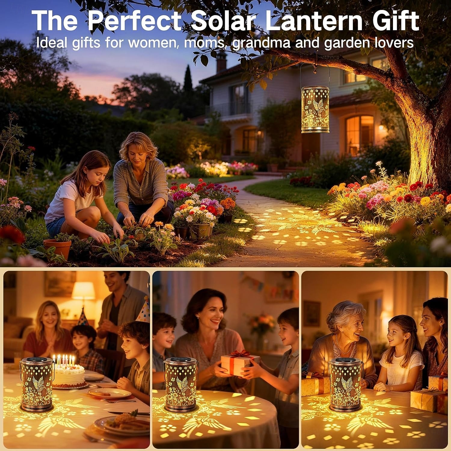 Hummingbird Solar Lantern Garden Decor, Metal Hanging Outdoor Lights Waterproof, Solar Powered Decorative Lights with Shadow Projection,Gifts for Women Mom Grandma 2026 - $19.99 –P8