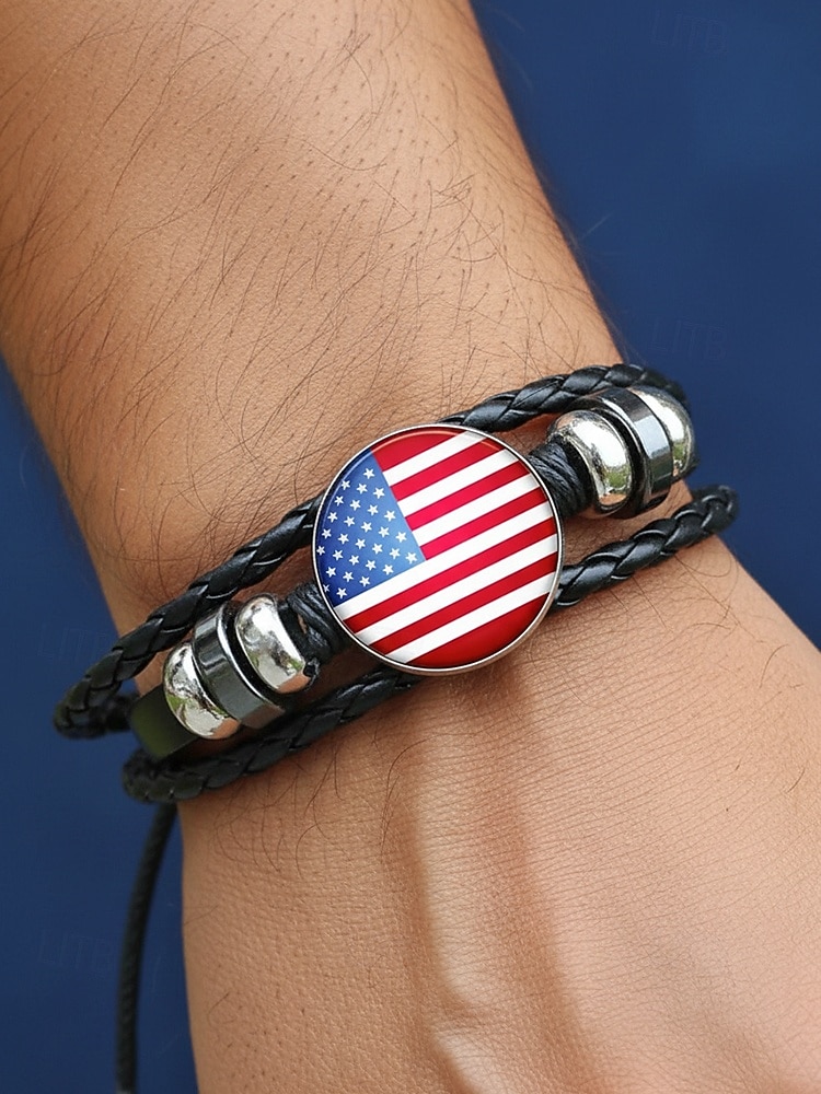 lega da uomo &Bracciale in misto pelle, con design a bandiera americana, misura regolabile, stile patriottico, ideale per il cinquecentesimo anniversario degli Stati Uniti, il giorno del 2026 a $7.99 –P1