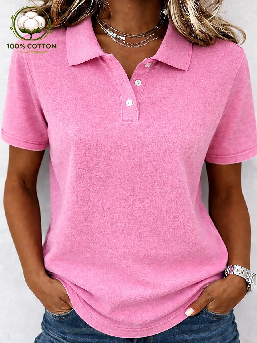Dame Henly-skjorte Helfarge Årgang Mote Stilfull Kortermet Vanlige topper Avslappet Strand Blå Rosa Oransje Sommer Vår 2026 - $28.99 –P11
