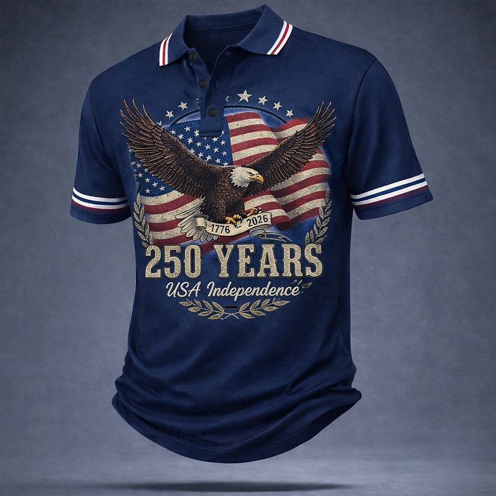 4 luglio 2026 250° Per uomo Bandiera Americana Polo Manica Corta Magliette polo Camicie con Colletto Casual All'aperto Abbigliamento casual alla moda Athleisure Bottoni Tessuto retato traspirante del 2026 a $22.99 –P2