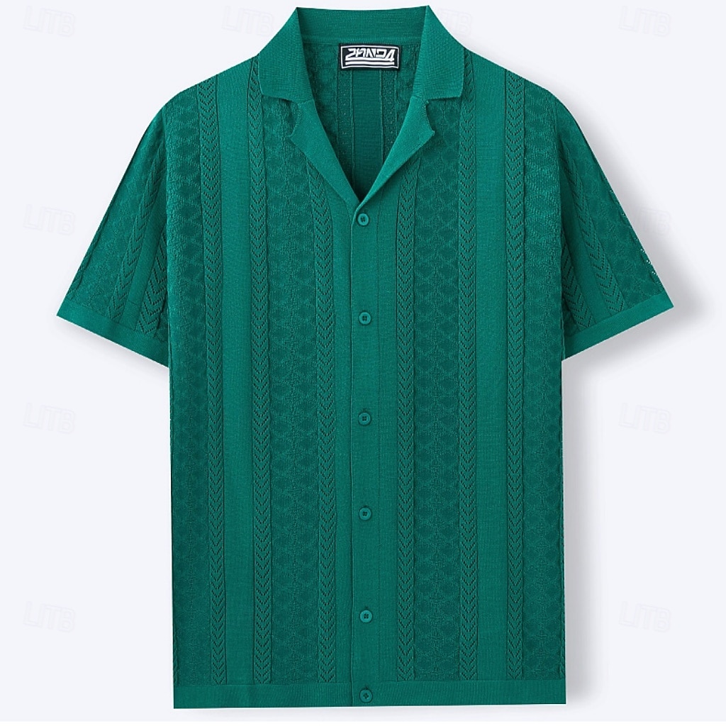 Men's Shirt Casual Shirt Button Up Shirt Jacquard Shirt Blue Green Apricot Short Sleeve Plain Cuban Collar Casual Daily Buttons Clothing Apparel Viscose Elegant Fashion Casual 2026 - $32.99 –P6