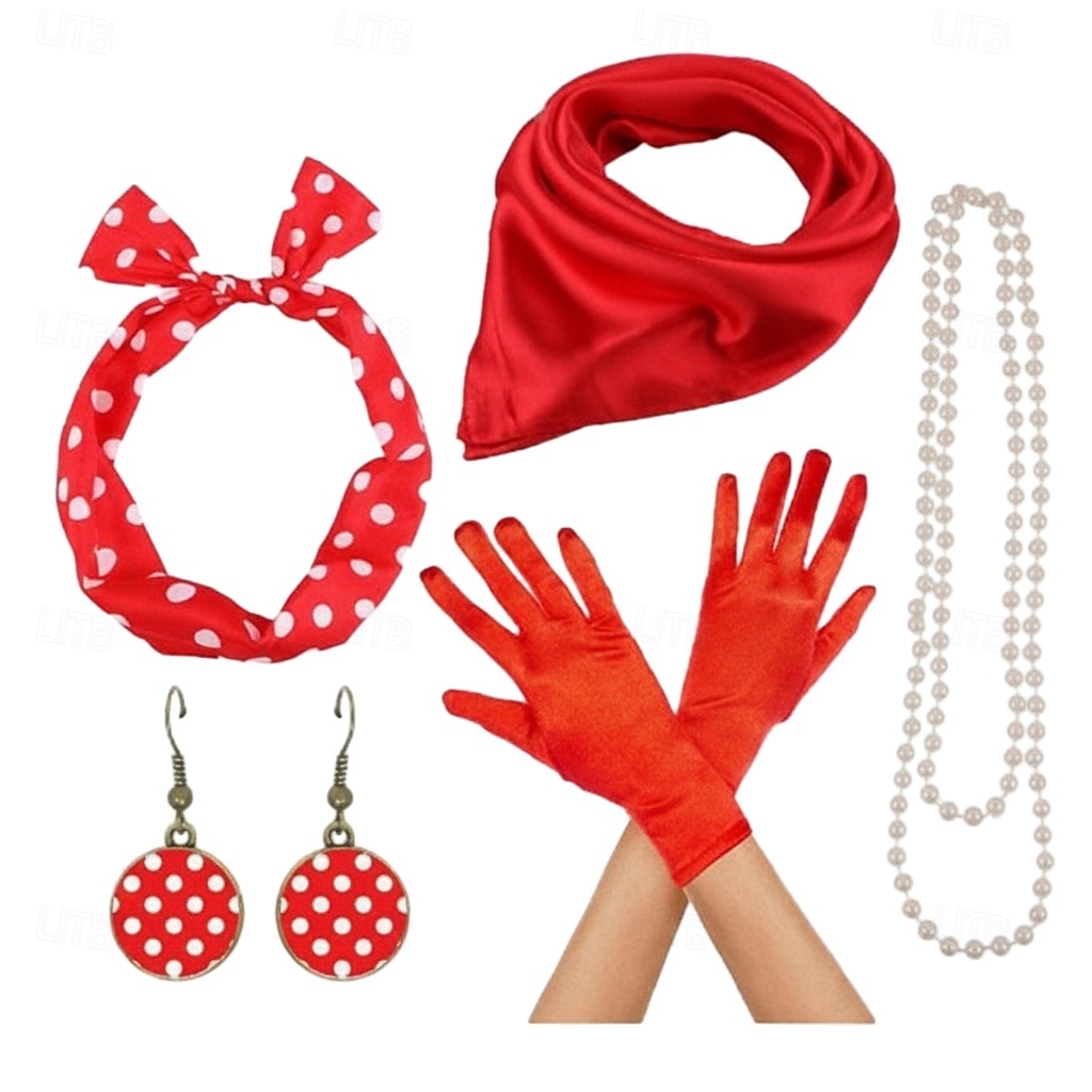 Set 1950er Retro Vintage Rockabilly Halskette Stirnband Zubehörset mit Zubehör Tupfen Kostüm Damen Karneval Valentinstag Teegesellschaft Alltagstauglich Retro-Mottoparty Erwachsene Ohrringe Halskette 2026 - $18.99 –P1