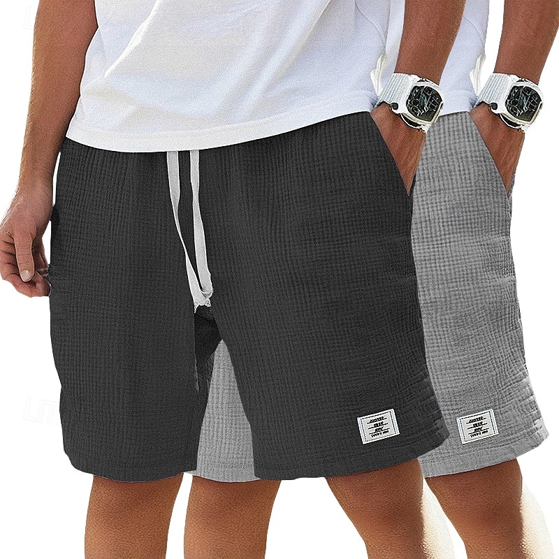 Men's Cotton Linen Shorts Summer Shorts Beach Shorts Casual Shorts Drawstring Pocket Elastic Waist Plain Comfort Breathable Knee Length Beach Vacation Holiday Hawaiian Casual Black+Khaki White+Navy 2026 - $33.99 –P6
