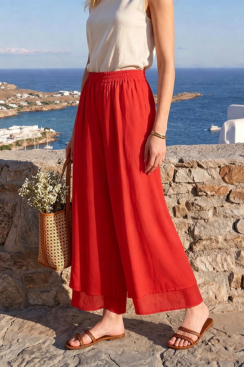 Per donna Gamba larga Pantaloni Vacanza Streetwear Leggero Lunghezza intera Vita Alta Semplice Elastico in vita Taglio alto Comodità Traspirabilità Confortevole Elasticizzato All'aperto Vacanza del 2026 a $22.99 –P6
