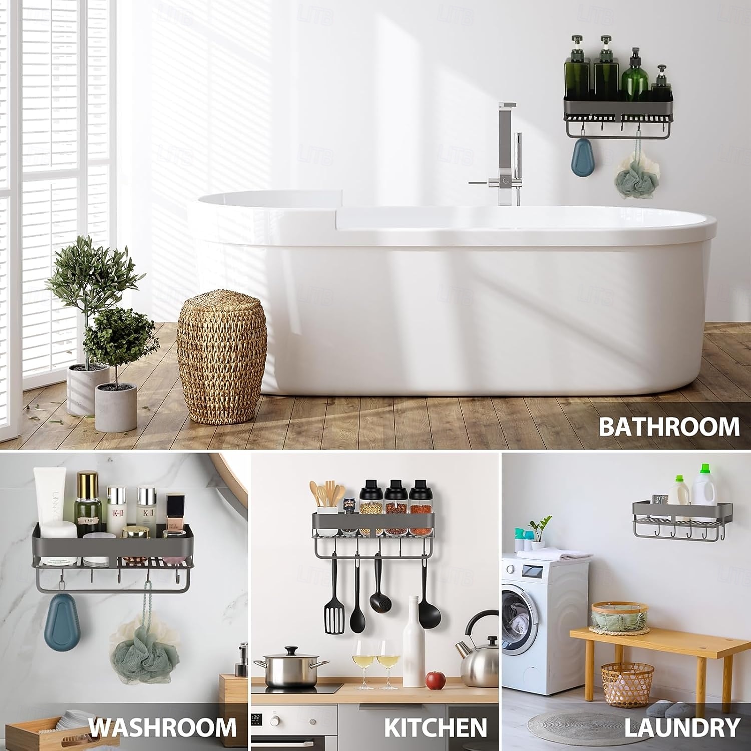 Extended version Adhesive Shower Caddy, 40cm / 15.7 inch Stainless Steel Shower Shelves for Inside Shower with Hooks & Towel Bar-No Drilling 2026 - $23.99 –P4
