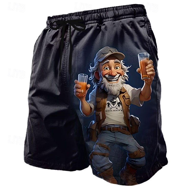 Herre Tegneseriefigurer Øl Gammel mann Badeshorts Surfeshorts Medium Midje Retro / vintage Morsom utendørs Feriereise Hverdag Sidelommer Mesh fôr Elastisk snøring i midjen Designer Klær 2026 - $20.99 –P2