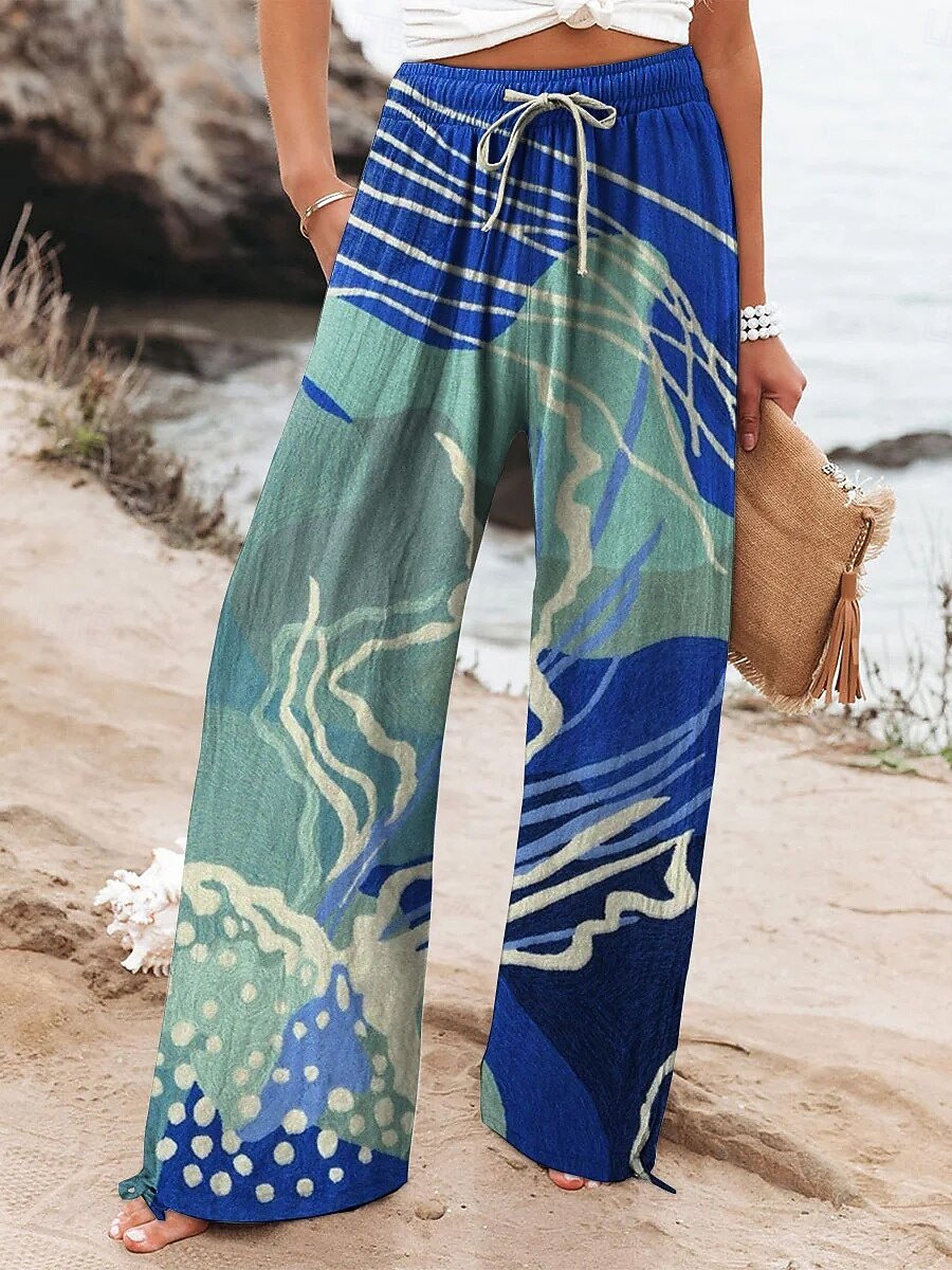 Women's Faux Cotton Linen Wide Leg Chinos Summer Pants Vacation Fashion Streetwear Full Length Mid Waist Floral Graphic Abstract Pocket Elastic Waist Print Comfy Comfort Breathability Inelastic Daily 2026 - $41.99 –P2