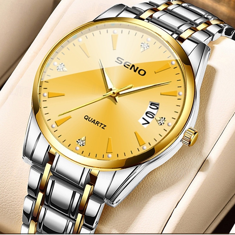 Orologio da polso di lusso da uomo in oro, al quarzo, elegante e alla moda, con bracciale a maglie in acciaio inossidabile, datario, impermeabile, orologio classico ed elegante, regalo perfetto per del 2026 a $16.99 –P9