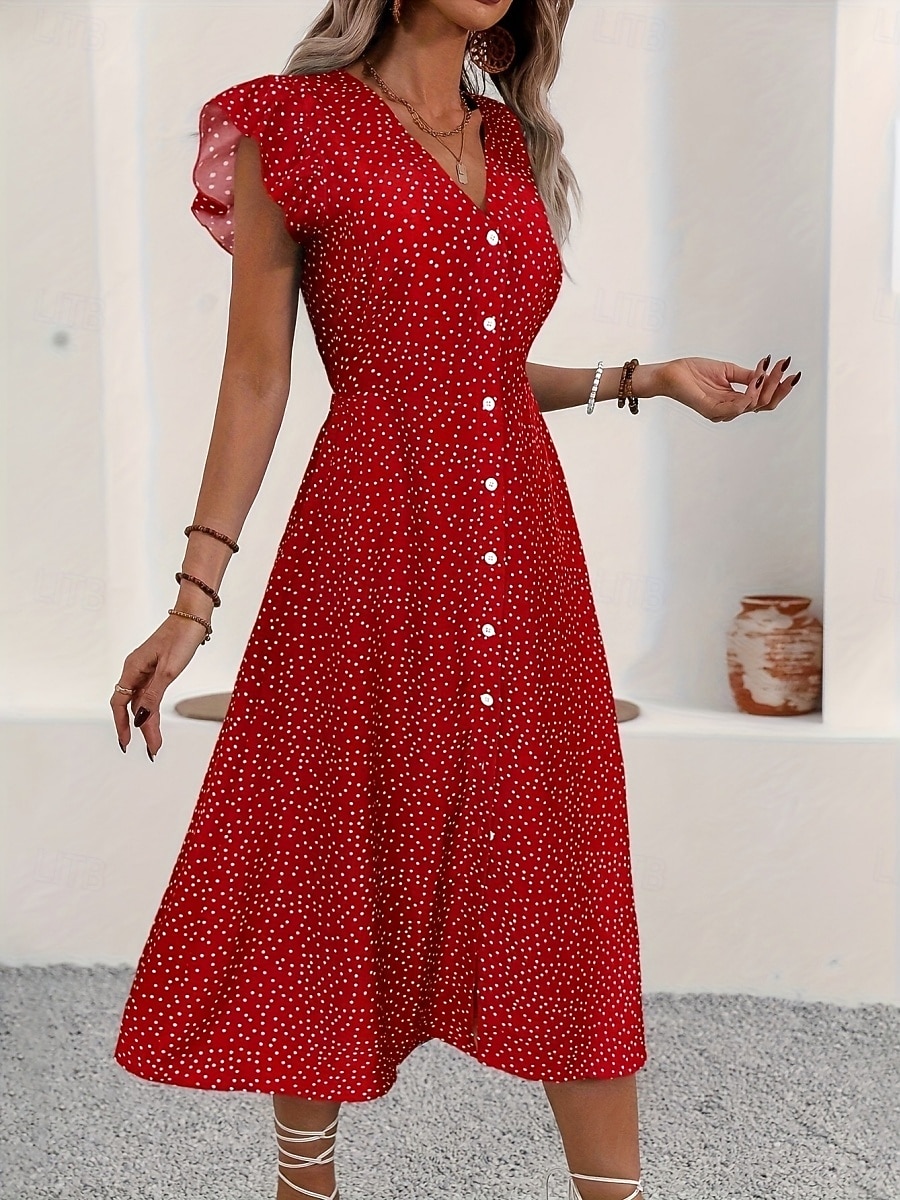 Women's Midi Dress Casual Dress Floral Dress Elegant Fashion Modern Outdoor Vacation Going out Regular Fit Floral Short Sleeve V Neck Black Red Green Summer Spring 2026 - $22.99 –P3
