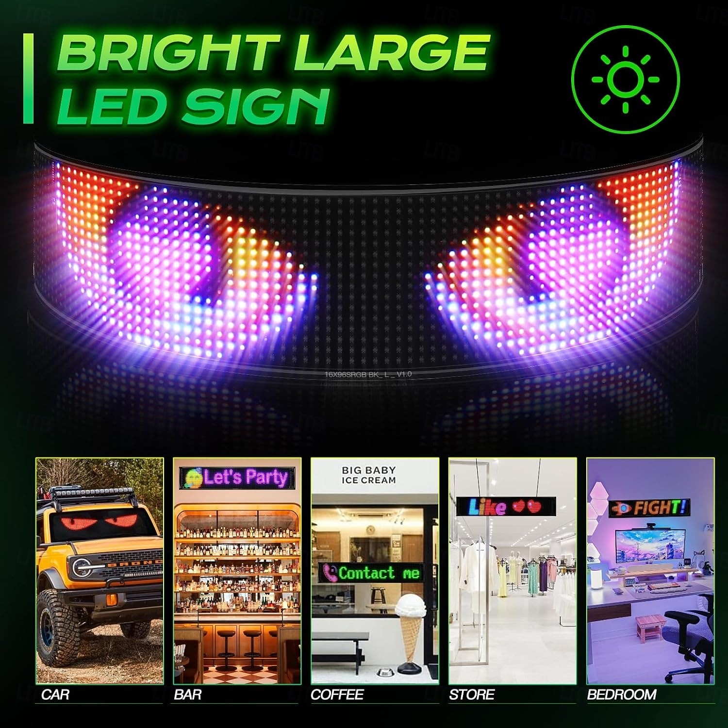 مصباح LED ضخم ساطع على شكل عيون شيطانية للسيارة، شاشة عرض رقمية مرنة قابلة للتمرير، تحكم عبر تطبيق بلوتوث، لافتة متجر LED متحركة بنمط نص مخصص للسيارات والفنادق والمدارس 2026 - $30.99 –P5