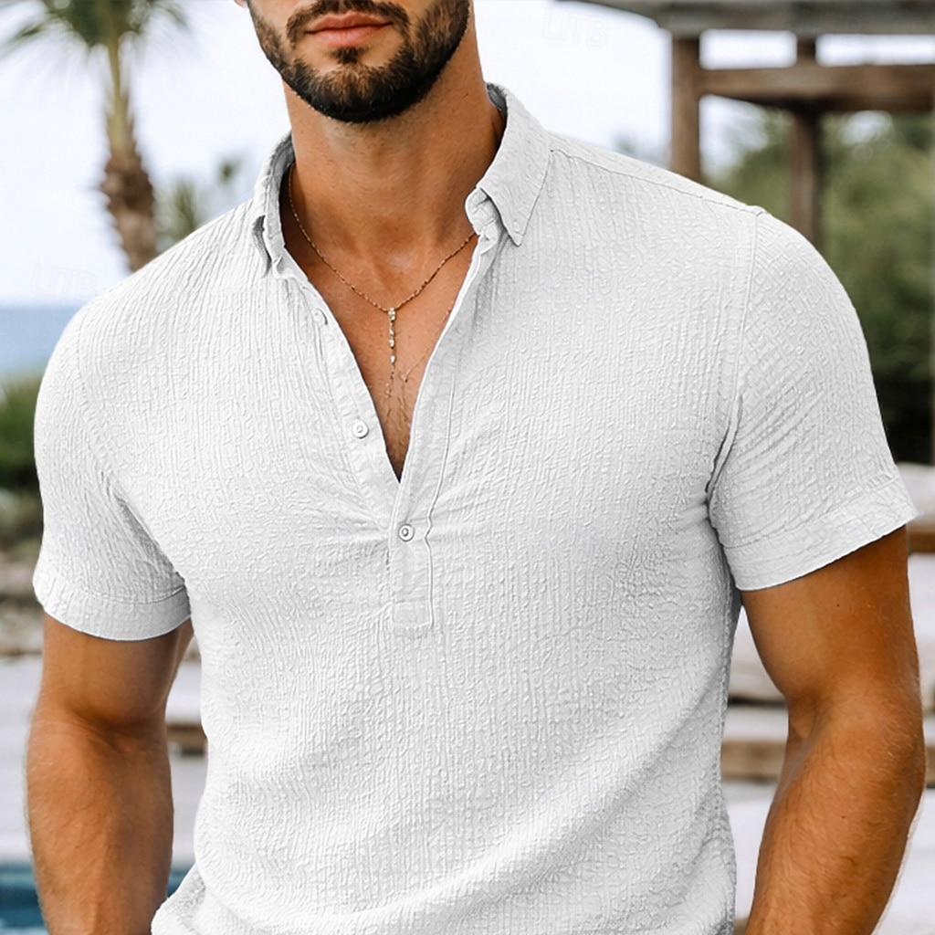 Men's Shirt Summer Shirt Button Up Shirt Jacquard Shirt Cardigan Blue White Purple Green Short Sleeve Textured Fashion Collar Lapel Casual Home Buttons Clothing Apparel Modern Modern Contemporary 2026 - $26.99 –P2
