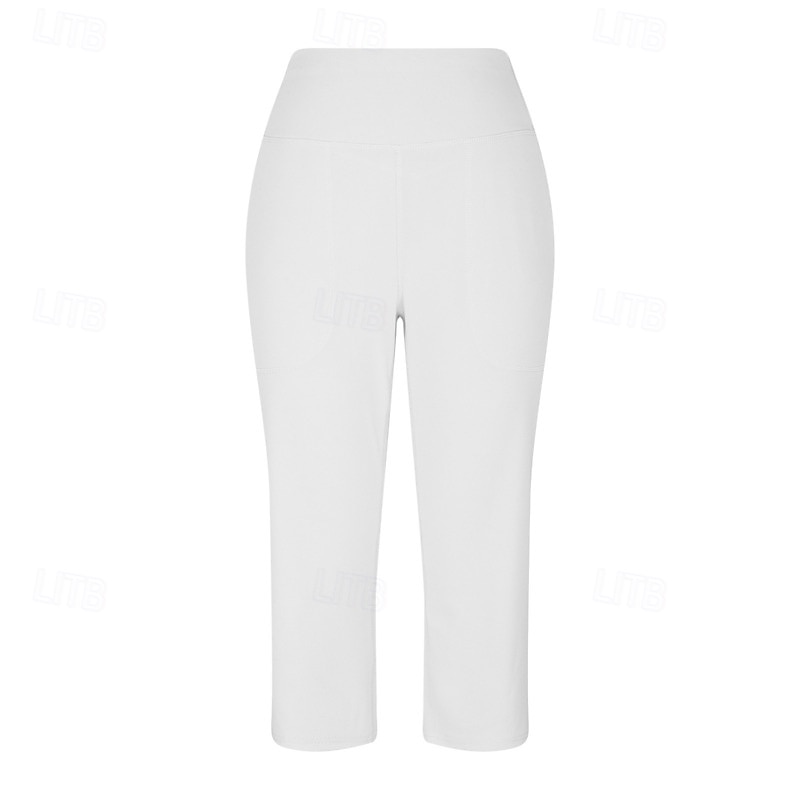 Women's Wide Leg Chinos Vacation Classic Style Basic Capris High Waist Plain Pocket Comfy Comfort Soft Stretchy Casual Gym Yoga Apricot Black White Army Green Spring Regular Fit 2026 - $8.49 –P8