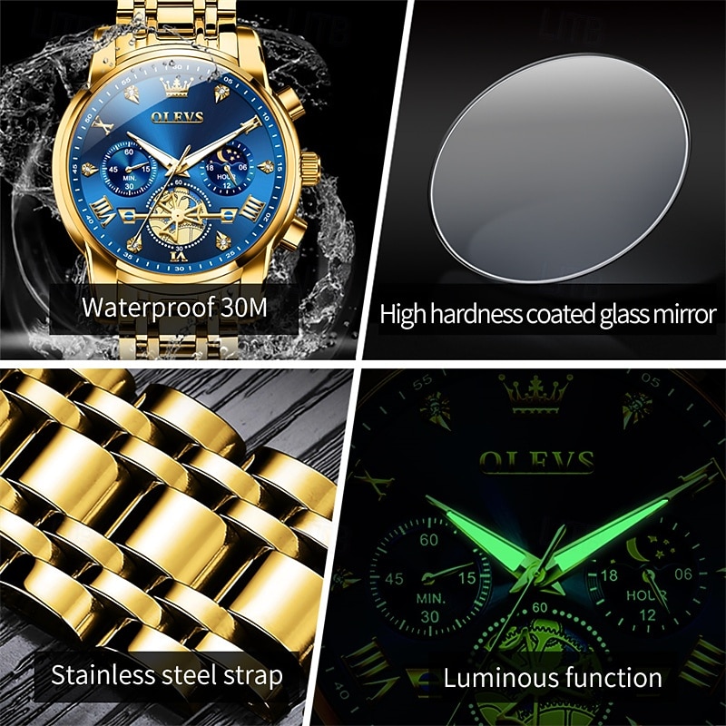 Olevs heren automatisch horloge luxe skeleton mechanisch polshorloge met maanfase waterdicht lichtgevend tweekleurig roestvrijstalen zakelijk modehorloge voor heren 2026 - $45.99 –P6