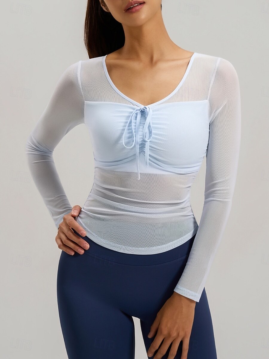 Women's Sports Bra Top 2 Piece Yoga Top V-neckline Quick Dry Lightweight Comfortable Mesh Long Sleeve Sports Solid Color Top For Gym Workout Running Fitness Classic-Fit Activewear 2026 - $21.99 –P6