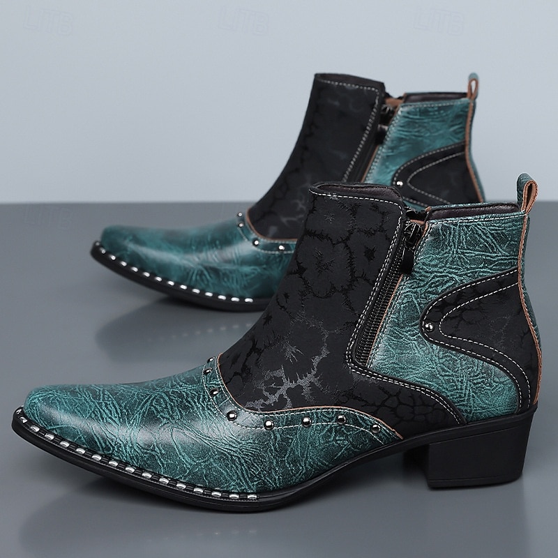 Stivaletti da uomo in stile western bianchi e neri con cerniera laterale, stivali da cowboy a punta per uomini eleganti, ideali per festival musicali, feste, spettacoli teatrali e outfit alla moda. del 2026 a $64.99 –P5