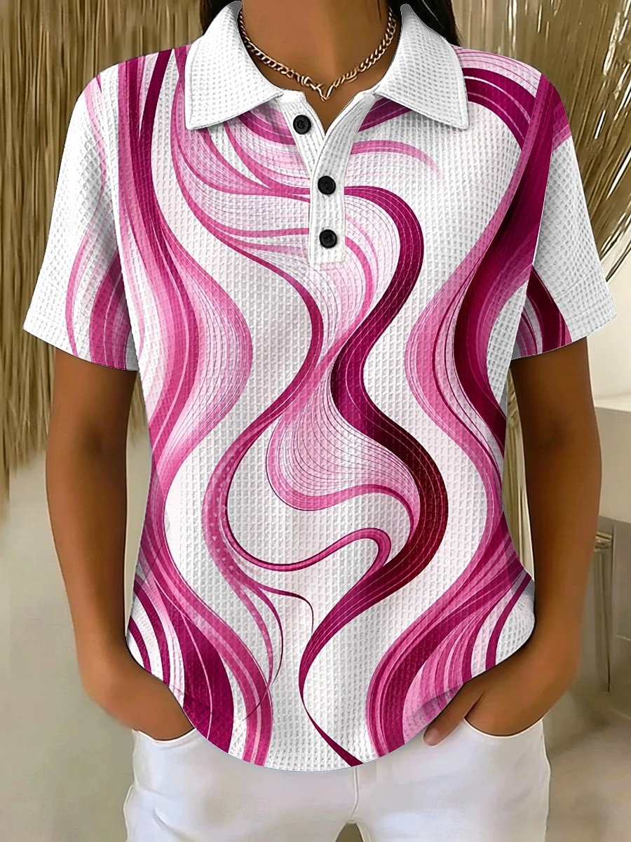Per donna Magliette Polo a Nido d'Ape Grafico Geometrico Astratto Elegante Classico Manica Corta Colletto Polo Top lunghi Casuale Quotidiano Blu Bianco Giallo Viola Estate Primavera del 2026 a $24.99 –P4