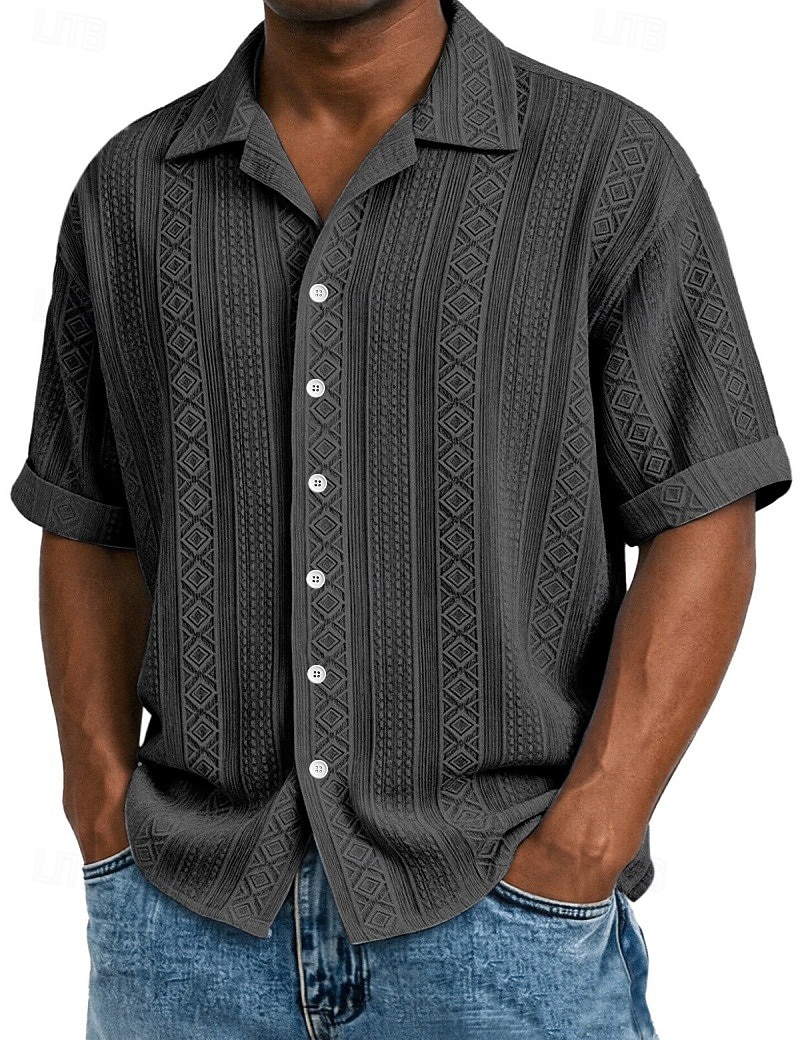 Ανδρικά Πουκάμισο Υφή Πουκάμισο με κουμπιά Πουκάμισο ζακάρ Μαύρο Λευκό Πράσινο Ανοικτό Βαθυγάλαζο Βυσσινί Κοντομάνικο Γεωμετρικό Πέτο Καθημερινά ΕΞΩΤΕΡΙΚΟΥ ΧΩΡΟΥ Ζακάρ Ρούχα Κομψό στυλ street 2026 - $26.99 –P5
