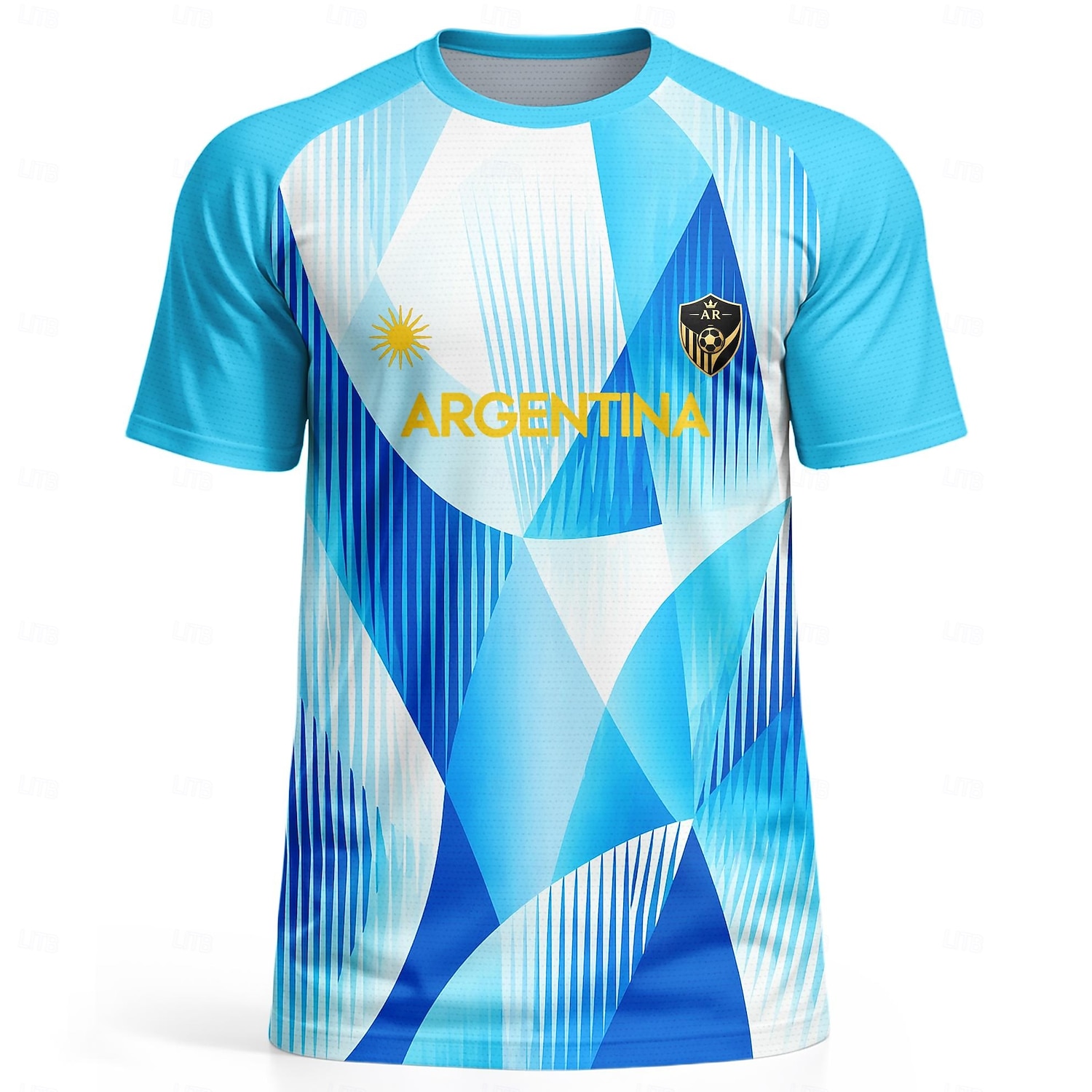 Camiseta de futebol masculina estilo argentino com estampa geométrica em degradê azul e branco, manga curta, proteção solar UPF 50, tecido de malha respirável de secagem rápida, modelo 2026, ideal de 2026 por $18.99 –P2
