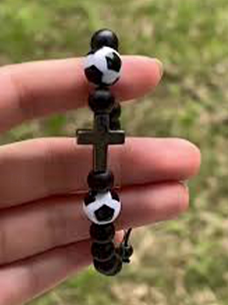 Pulsera deportiva para hombre de materiales mixtos con motivos de fútbol y baloncesto. &Cuentas de fútbol, tamaño ajustable, accesorio de apoyo para aficionados, ropa informal para el día del partido, 2026 - $7.99 –P2