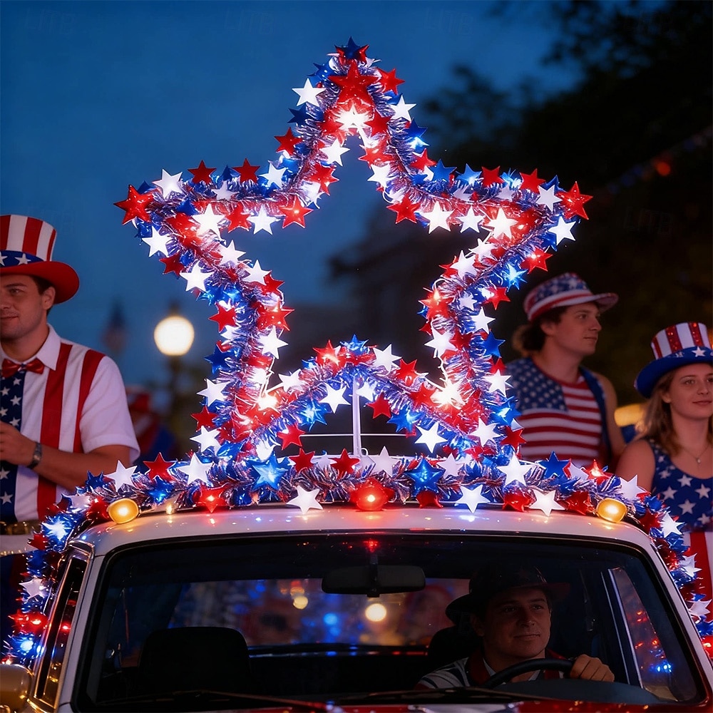Estrela patriótica de LED de 6,40 polegadas, comemorativa do 250º aniversário dos EUA no Quatro de Julho &Luzes de cordão em formato de bandeira, fita de LED vermelha, branca e azul, alimentadas por de 2026 por $14.49 –P5