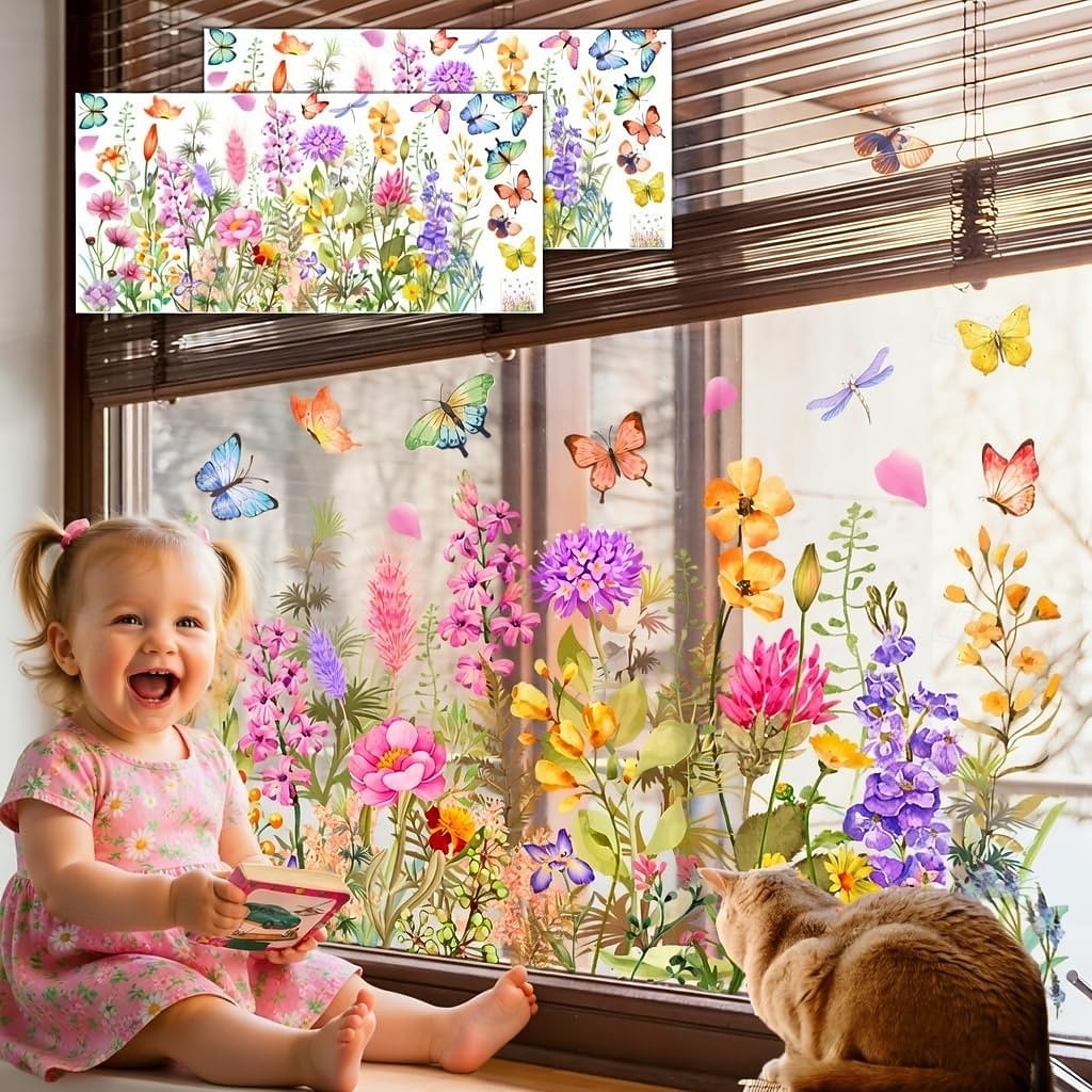 2 Sets bunte Fensteraufkleber mit Blumenstraußmotiv, abnehmbare Blumen-Fensteraufkleber für Glas, doppelseitig, individuell zuschneidbar für Zuhause &Bürogestaltung 2026 - $20.99 –P2