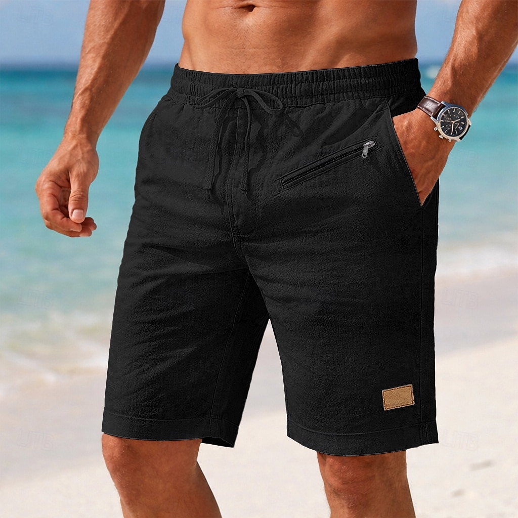 Men's Shorts Linen Shorts Summer Shorts Beach Shorts Drawstring Elastic Waist Zipper Pocket Plain Solid Comfort Soft Short Daily Beach Fashion Chic & Modern Blue Black Stretchy 2026 - $26.99 –P7