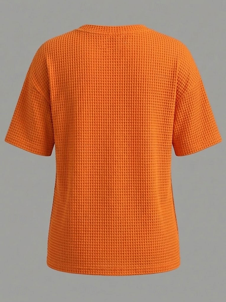 Жен. Вафельная рубашка Футболка Футболки Топы в вафельном вязании Сплошной цвет Классика Современное На каждый день С короткими рукавами Вырез под горло Обычные топы Повседневные Праздники На выход 2026 - $26.99 –P5