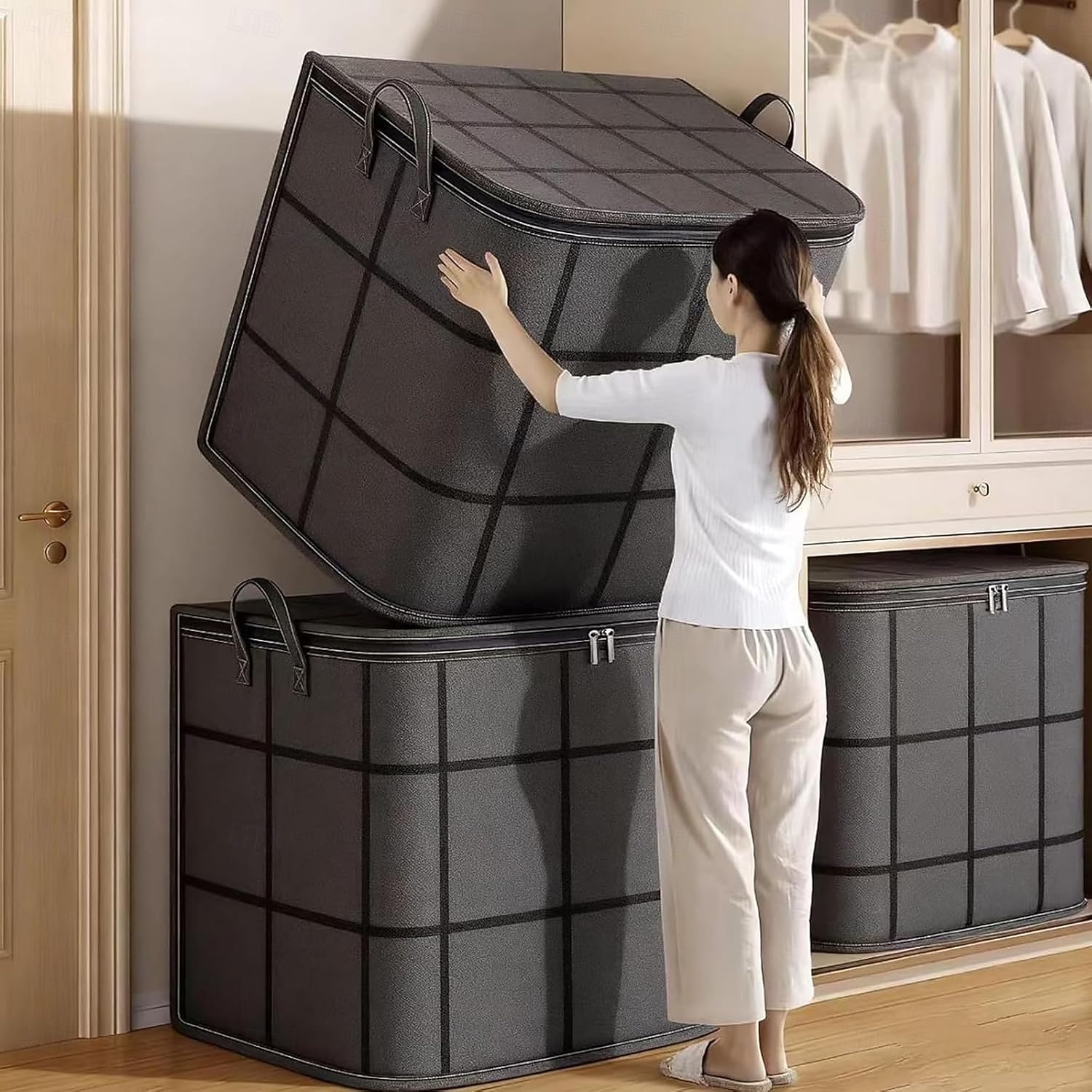منظم لحاف وفراش مقاوم للغبار مكون من قطعتين، حقائب تخزين كبيرة قابلة للطي بمقابض معززة &سحابات متينة، خزانة ملابس مقاومة للماء &مساحة تخزين أسفل السرير للألحفة والبطانيات والوسائد 2026 - $22.99 –P3