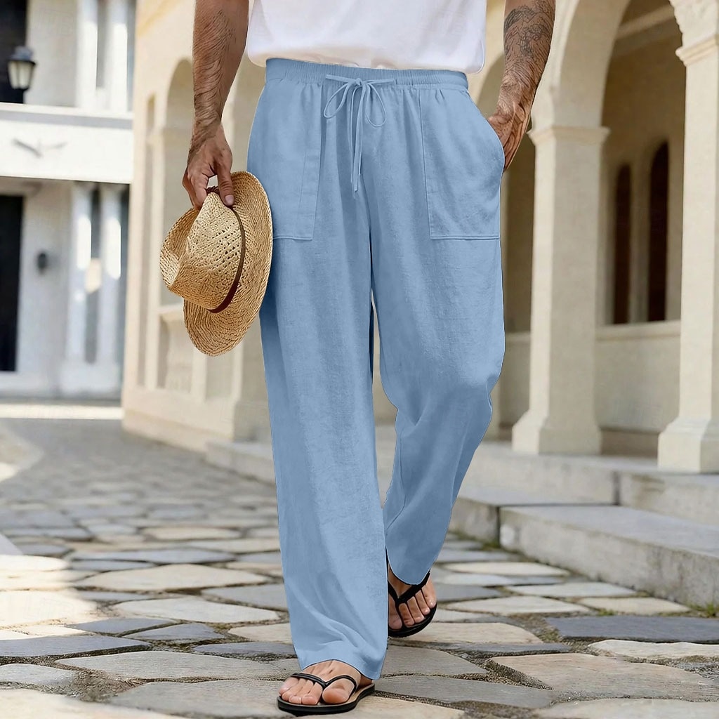 Homme Pantalons en Lin Pantalons Pantalon d'été Pantalons de Plage Cordon de serrage Avec Poches Jambe Droite Uni Confort Respirant Longueur complète Quotidien Extérieur Vêtements de rue Vacances Mode de 2026 ? $25.99 –P7
