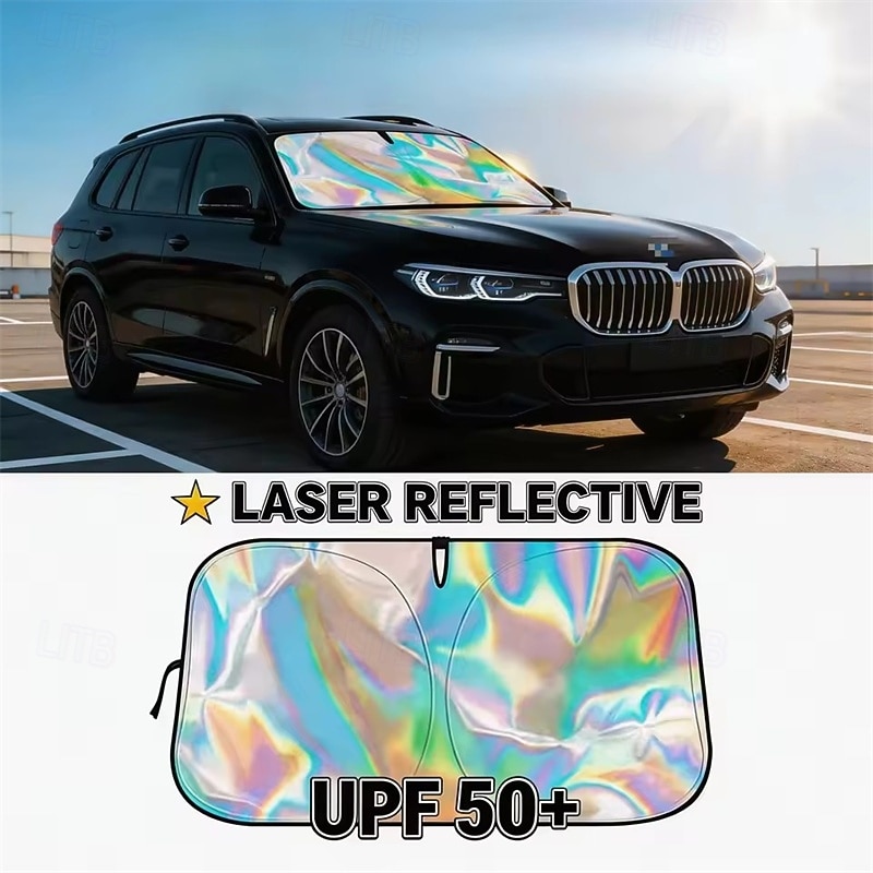 Laser Reflective Car Windshield Sun Shade, UPF 50+ Holographic Sunshade for Front Window Blocks UV Rays & Heat, Universal Fit for Most Cars SUVs Trucks, Foldable Rainbow Iridescent Shield 2026 - $15.99 –P1