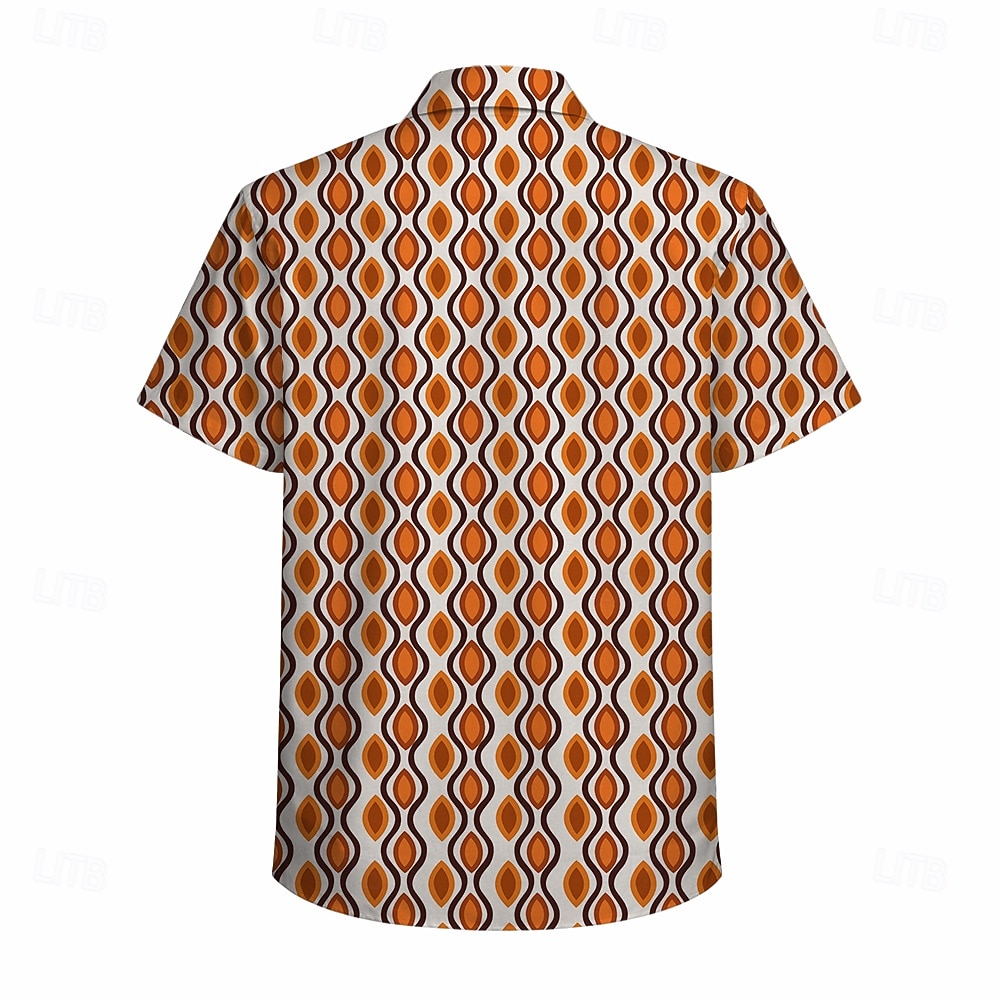 Retro Vintage Hippie 1970s Shirt Short Sleeves Hippie Geometric Lines / Waves Fancy Dress Men's Music Festival Party Daily Wear Adults' Shirt Spring & Summer 2026 - $23.99 –P11