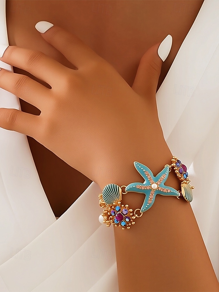 Γυναικείο κολιέ και βραχιόλι με μπλε και άσπρο αστερία από κράμα μποέμ, κοσμήματα διακοπών στην παραλία για ταξίδια, στυλ θέρετρου και καθημερινή casual ένδυση 2026 - $14.99 –P4