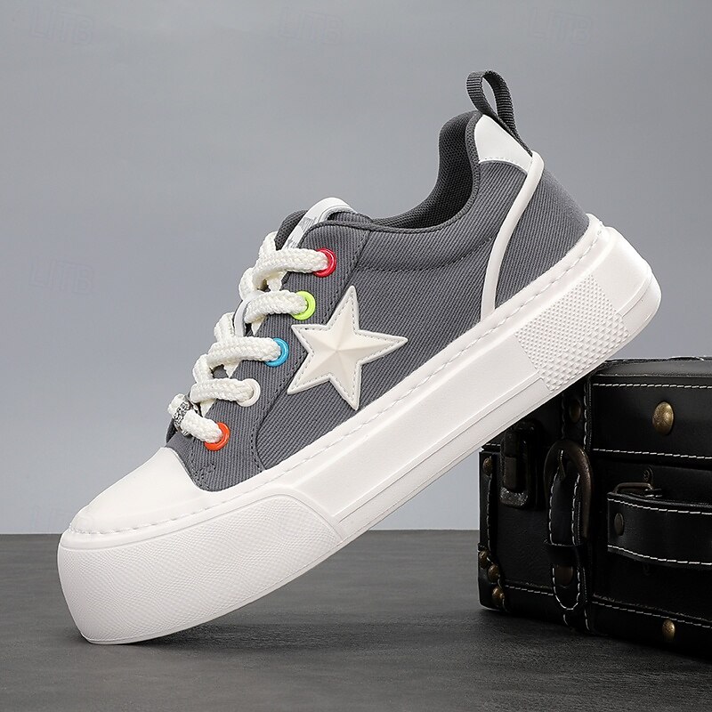 Men's White Platform Casual Sneakers Lace-Up Lightweight Comfort Walking Shoes Trendy Low Top Footwear for Daily Wear, Travel, Street Style and Weekend Outings 2026 - $59.99 –P1