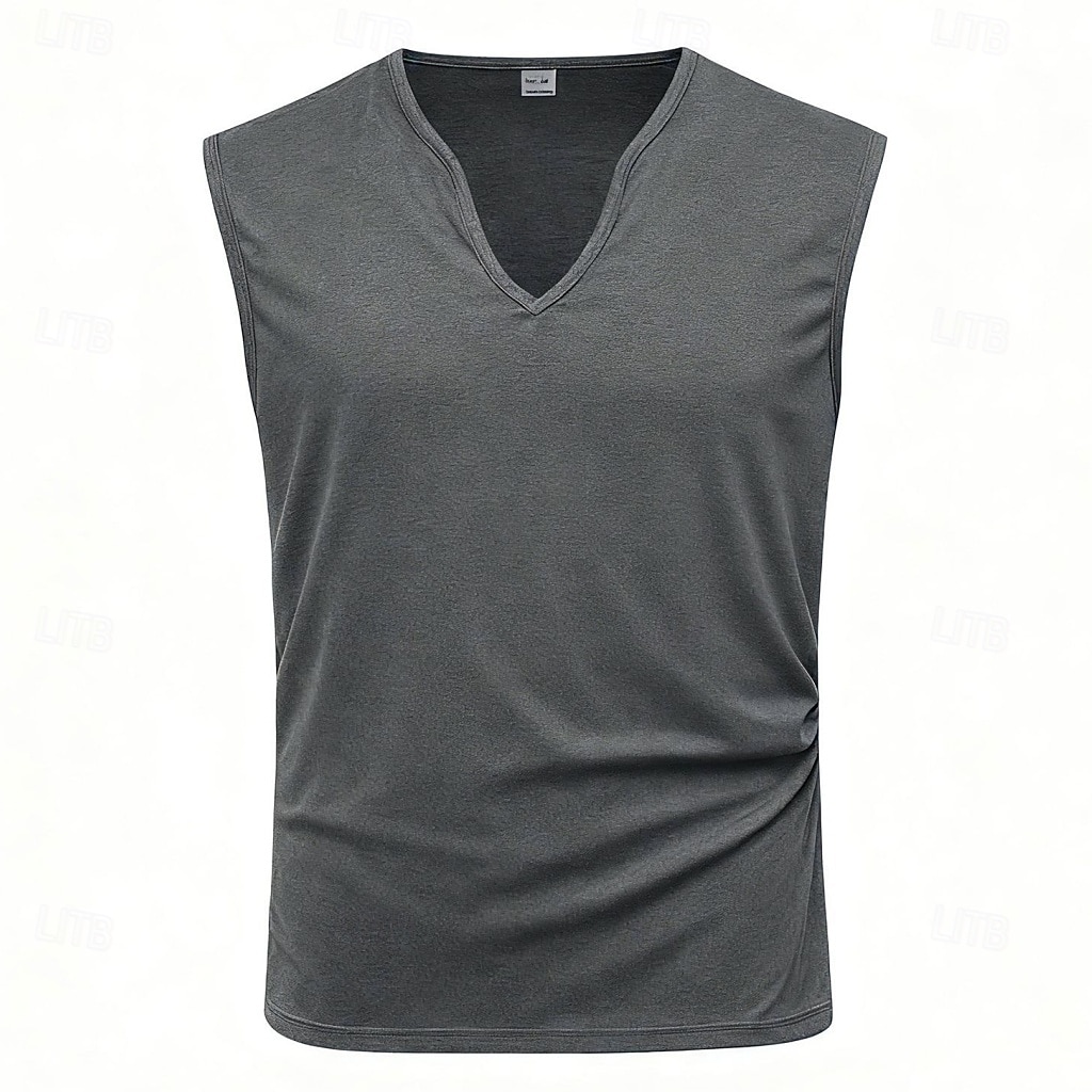 Herr Linne Väst Undertröjor Ärmlös tröja Ärmlös V-hals Sommar Vår Slät Mode Sportig Klassisk Slät Gym Gata Sport Vin Topp t-shirt för män 2026 - $13.49 –P12